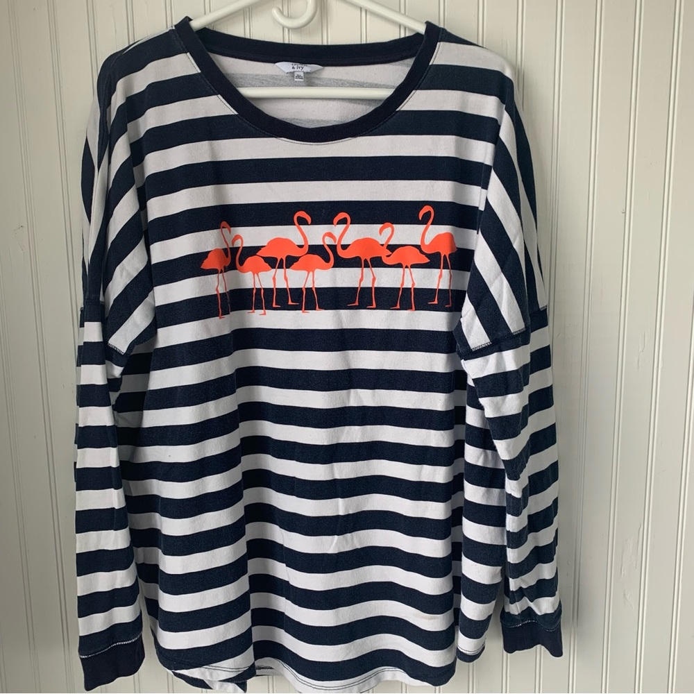 Crown & Ivy Striped with Flamingo Design Long Sleeve